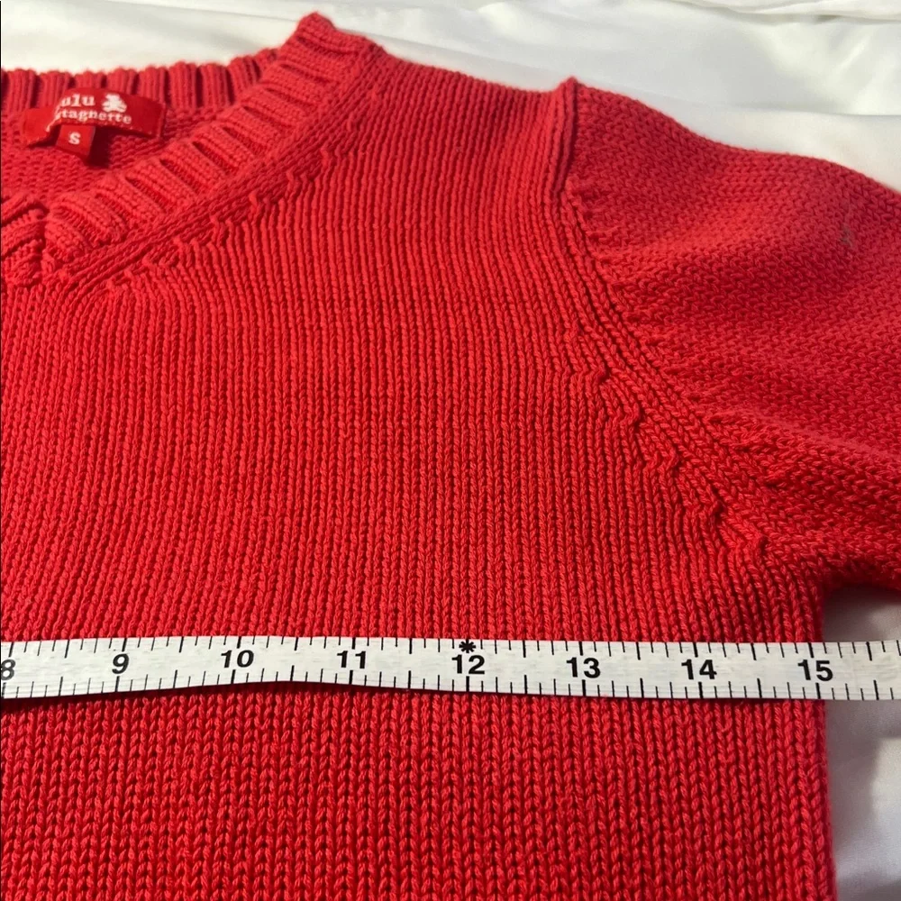 VINTAGE 90’s LULU Castagnette Red/ Orange V-Neck Sweater‎ Women’s Small Cotton